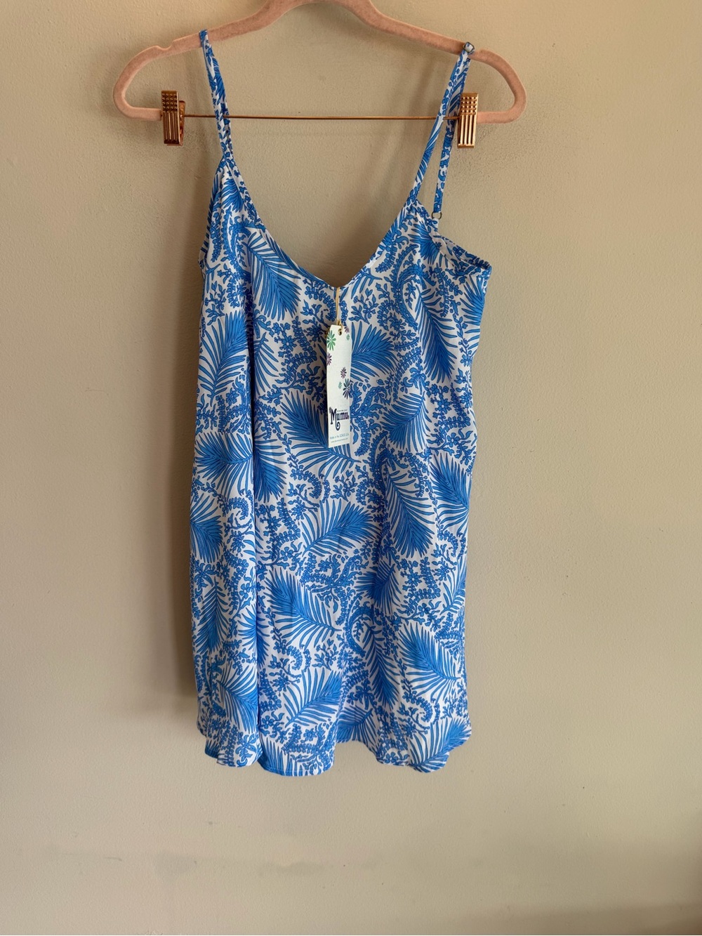Show Me Your Mumu Blue & White Tropical Palm Swing Top Cami NWT Small